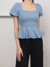 Ribbed Cotton Square Neck Top - Blue